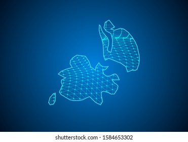Abstract digital map of antigua Barbuda with particles dots and line. polygonal network business. Wireframe landscape background. Big Data. 3d futuristic. Global network connection.