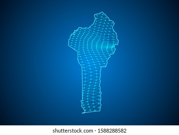 Abstract digital map of benin with particles dots and line. polygonal network business. Wireframe landscape background. Big Data. 3d futuristic. Global network connection.