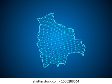 Abstract digital map of bolivia with particles dots and line. polygonal network business. Wireframe landscape background. Big Data. 3d futuristic. Global network connection.