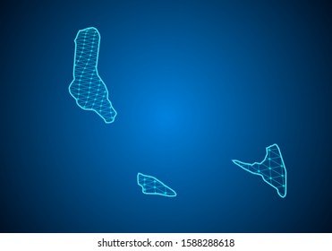 Abstract digital map of comoros with particles dots and line. polygonal network business. Wireframe landscape background. Big Data. 3d futuristic. Global network connection.