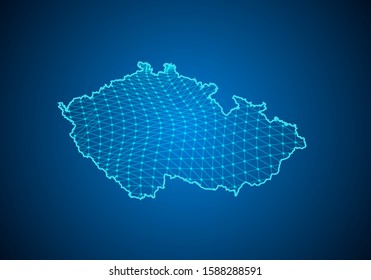 Abstract digital map of czech Republic with particles dots and line. polygonal network business. Wireframe landscape background. Big Data. 3d futuristic. Global network connection.
