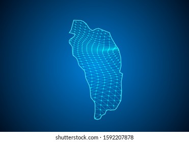 Abstract digital map of dominica with particles dots and line. polygonal network business. Wireframe landscape background. Big Data. 3d futuristic. Global network connection.