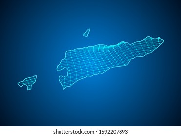 Abstract digital map of east Timor with particles dots and line. polygonal network business. Wireframe landscape background. Big Data. 3d futuristic. Global network connection.