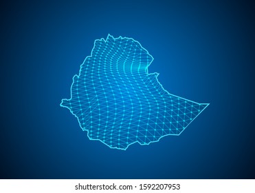 Abstract digital map of ethiopia with particles dots and line. polygonal network business. Wireframe landscape background. Big Data. 3d futuristic. Global network connection.