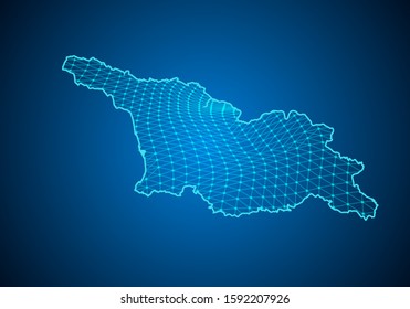 Abstract digital map of georgia with particles dots and line. polygonal network business. Wireframe landscape background. Big Data. 3d futuristic. Global network connection.