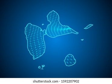 Abstract digital map of guadeloupe with particles dots and line. polygonal network business. Wireframe landscape background. Big Data. 3d futuristic. Global network connection.