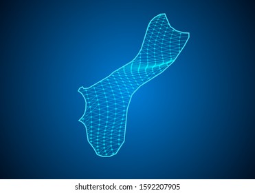 Abstract digital map of guam with particles dots and line. polygonal network business. Wireframe landscape background. Big Data. 3d futuristic. Global network connection.
