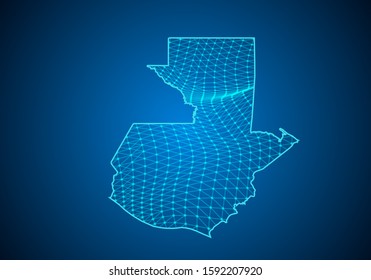 Abstract digital map of guatemala with particles dots and line. polygonal network business. Wireframe landscape background. Big Data. 3d futuristic. Global network connection.