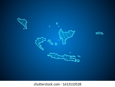 Abstract digital map of indonesia with particles dots and line. polygonal network business. Wireframe landscape background. Big Data. 3d futuristic. Global network connection.