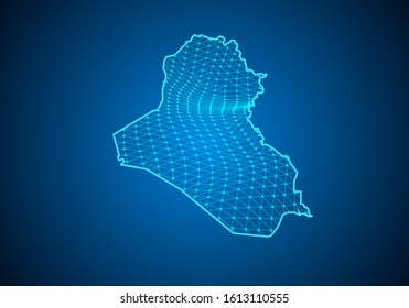 Abstract digital map of iraq with particles dots and line. polygonal network business. Wireframe landscape background. Big Data. 3d futuristic. Global network connection.