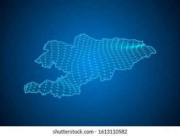 Abstract digital map of kyrgyzstan with particles dots and line. polygonal network business. Wireframe landscape background. Big Data. 3d futuristic. Global network connection.
