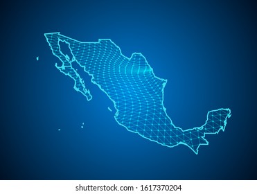 Abstract digital map of mexico with particles dots and line. polygonal network business. Wireframe landscape background. Big Data. 3d futuristic. Global network connection.