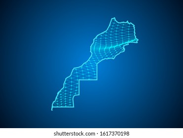 Abstract digital map of morocco with particles dots and line. polygonal network business. Wireframe landscape background. Big Data. 3d futuristic. Global network connection.