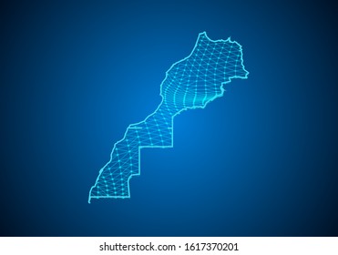 Abstract digital map of morocco Western Sahara with particles dots and line. polygonal network business. Wireframe landscape background. Big Data. 3d futuristic. Global network connection.