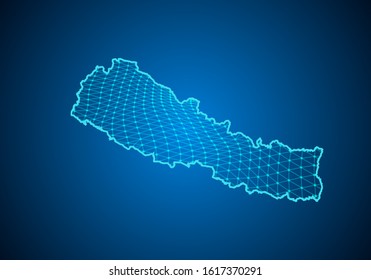 Abstract digital map of nepal with particles dots and line. polygonal network business. Wireframe landscape background. Big Data. 3d futuristic. Global network connection.