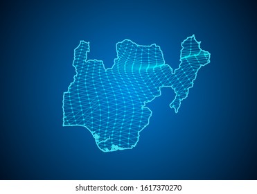 Abstract digital map of nigeria with particles dots and line. polygonal network business. Wireframe landscape background. Big Data. 3d futuristic. Global network connection.