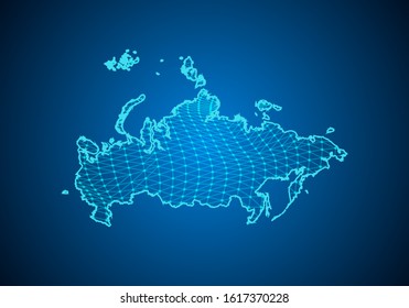 Abstract digital map of russia with particles dots and line. polygonal network business. Wireframe landscape background. Big Data. 3d futuristic. Global network connection.