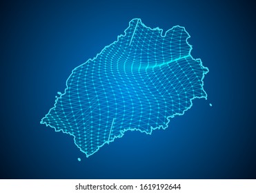 Abstract digital map of Saint Helena with particles dots and line. polygonal network business. Wireframe landscape background. Big Data. 3d futuristic. Global network connection.