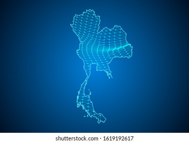 Abstract digital map of Thailand with particles dots and line. polygonal network business. Wireframe landscape background. Big Data. 3d futuristic. Global network connection.