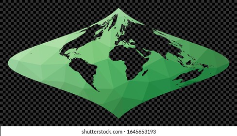 Mapa digital abstracto del mundo. Proyección de Foucaut. Mapa poligonal del mundo sobre trasfondo transparente. Plano geométrico de forma de galería de símbolos. Encantadora ilustración vectorial.