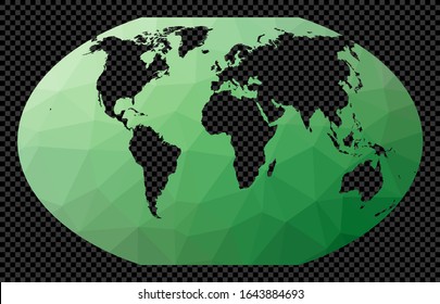Abstract digital map of the world. Winkel 3 projection. Polygonal map of the world on a transparent background. Stencil shape geometric globe. Elegant vector illustration.