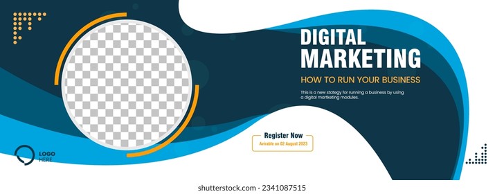 An abstract digital Marketing banner for presentation template design. Modern blue with circle objects and Modern blue banner design