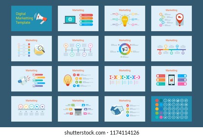 Abstract Digital marketing infographics presentation template with timeline diagrams set in blue color background
