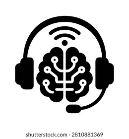 Abstract digital mind in headset transmitting data. Perfect for tech innovation virtual support or connectivity solutions. Vector graphic for business.