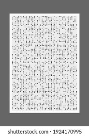 Abstract digital minimalist composition good for wall decoration, as poster or banner design, vector illustration. The binary pattern of semitransparent square particles.