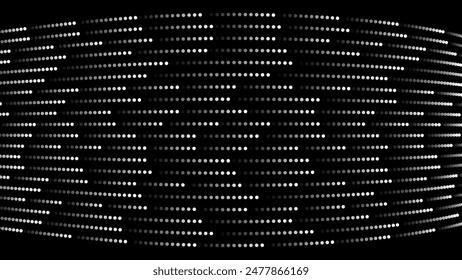 Abstract Digital Mosaic Dots Halftone Tech Background Pattern. White Dots Moving Fast. Hi-Tech Minimal Technology Design Texture. Digital Data Flow Transfer. Vector Illustration.