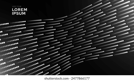 Abstract Digital Mosaic Dots Halftone Tech Background Pattern. White Dots Moving Fast. Hi-Tech Minimal Technology Design Texture. Digital Data Flow Transfer. Vector Illustration.