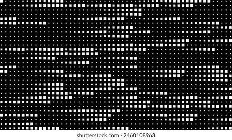 Abstractas Digital Mosaico Cuadrícula Puntos De Medio Tono De Tecnología De Fondo Patrón. Píxeles blancos que se mueven rápido en la cuadrícula. Textura de diseño de Tecnología mínima de alta tecnología. Transferencia de flujo de datos digital. Ilustración vectorial.