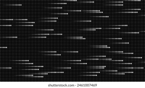 Abstract Digital Mosaic Grid Dots Halftone Tech Background Pattern. White Pixels Moving Fast on Grid. Hi-Tech Minimal Technology Design Texture. Digital Data Flow Transfer. Vector Illustration.