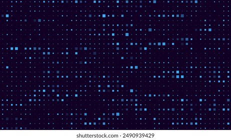 Abstract Digital Mosaic Grid Dots Halftone Tech Background Pattern. White Pixels Moving Fast on Grid. Hi-Tech Minimal Technology Design Texture. Digital Data Flow Transfer. Vector Illustration.