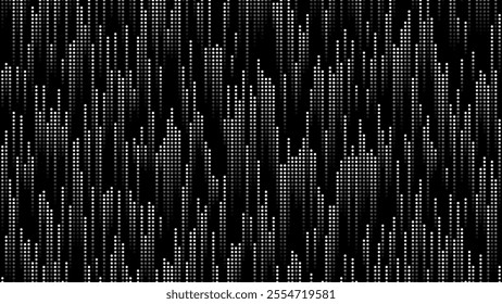 Abstract Digital Mosaic Grid Dots Halftone Tech Background Pattern. White Pixels Moving Fast on Grid. Hi-Tech Minimal Technology Design Texture. Digital Data Flow Transfer. Vector Illustration.