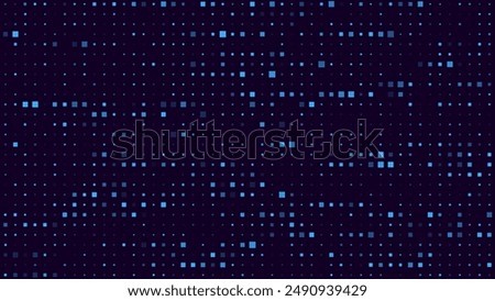 Abstract Digital Mosaic Grid Dots Halftone Tech Background Pattern. White Pixels Moving Fast on Grid. Hi-Tech Minimal Technology Design Texture. Digital Data Flow Transfer. Vector Illustration.