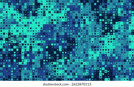 Abstract digital mosaic pattern. Teal and navy blue squares create a dynamic, techinspired design. Perfect for backgrounds, website banners, or presentations needing a modern, sophisticated feel.