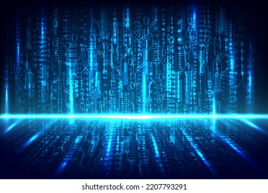 abstract digital motion technology with binary code, vector background, data transfer