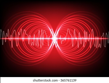 abstract digital multi circle with wave surround on red color background