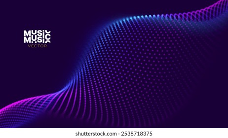 Abstract Digital Music 3D Particles Bokeh Visualization. Sound Wave EQ Equalizer Design Element. Modern Dynamic Particles Colored Background Design for Music, Sport, Science Events Banners. Vector.