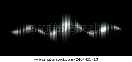 Abstract digital music audio wave on black background. Silver soundwave art with vertical lines. Vector illustration in concept music, sound, technology	