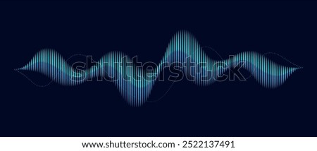 Abstract digital music audio wave on dark background. Blue soundwave art with vertical lines. Vector illustration in concept music, sound, technology.	