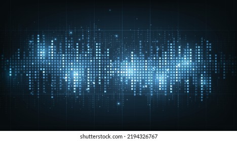 Abstract digital Music equalizer on dark blue background.Waveform pattern for music player, podcast, voice message, music app. Vector illustration.