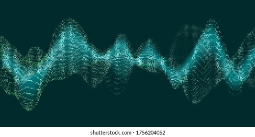 Abstract digital music wave with code flow on dark green  background. Music equalizer concept. Equalizer banner for music waves with sound waves.