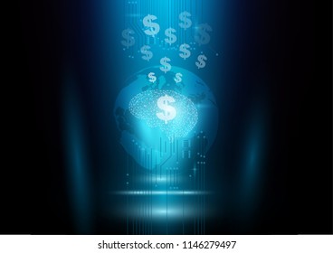 Abstract digital and network background. Artificial Intelligence with financial technology communication. Block Chain concept.