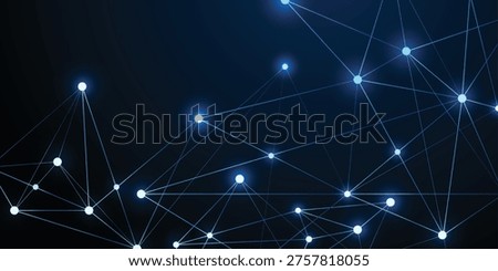 Abstract digital network background with glowing connected nodes and bright lines on a dark blue gradient illustrating data communication, technology flow, and futuristic connectivity.