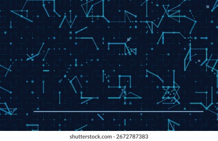 Abstract digital network: blue geometric lines and connections on dark background.