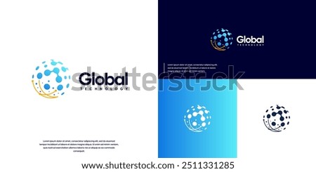 abstract digital network connection, globe shape, logo vector template.