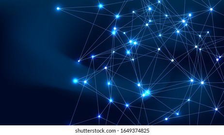 Abstract digital network connection structure on blue background. Artificial intelligence and engineering technology concept. Global network Big Data, Lines plexus, minimal array. Vector illustration