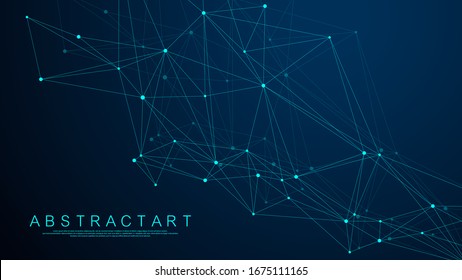Abstract digital network connection structure on blue background. Artificial intelligence and engineering technology concept. Global network Big Data, Lines plexus, minimal array. Vector illustration